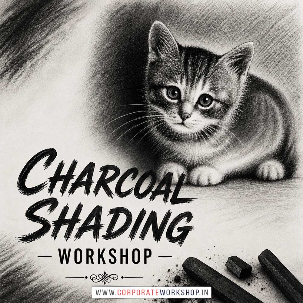Charcoal Shading Workshop Charcoal Shading Workshop for Young and Adults in Delhi, Online Charcoal Shading Workshp for Young and Adults, Best Art & Craft Workshop for Adults near Me