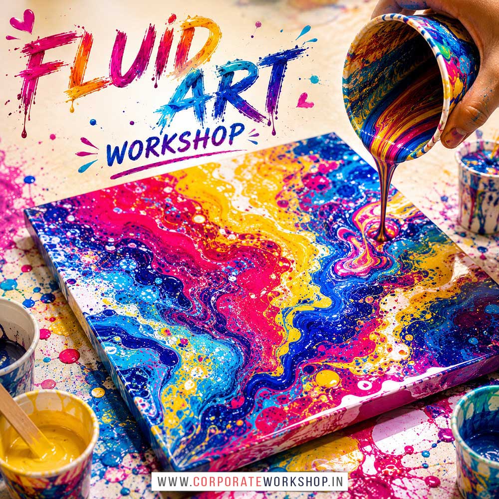 Fluid Art Workshop Fluid Art Workshop for Young and Adults in Delhi, Online Fluid Art Workshp for Young and Adults, Best Art & Craft Workshop for Adults near Me