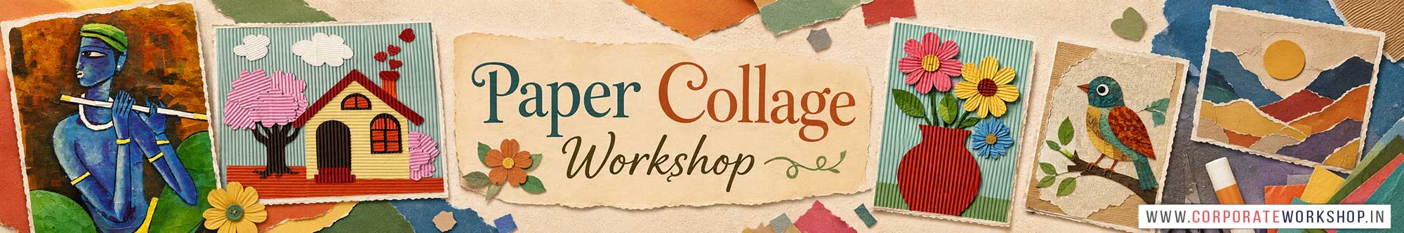 Paper Collage Workshop for Young and Adults in Delhi, Online Paper Collage Workshop, Paper Collage Workshop Near Me, Art & Craft Workshop for Adults, Himanshu Art Institute