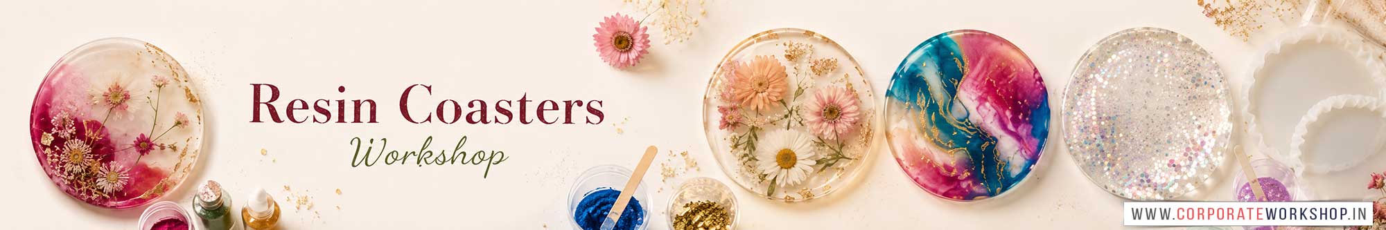 Resin Coasters Workshop for Young and Adults in Delhi, Online Resin Coasters Workshop, Resin Coasters Workshop Near Me, Art & Craft Workshop for Adults, Himanshu Art Institute