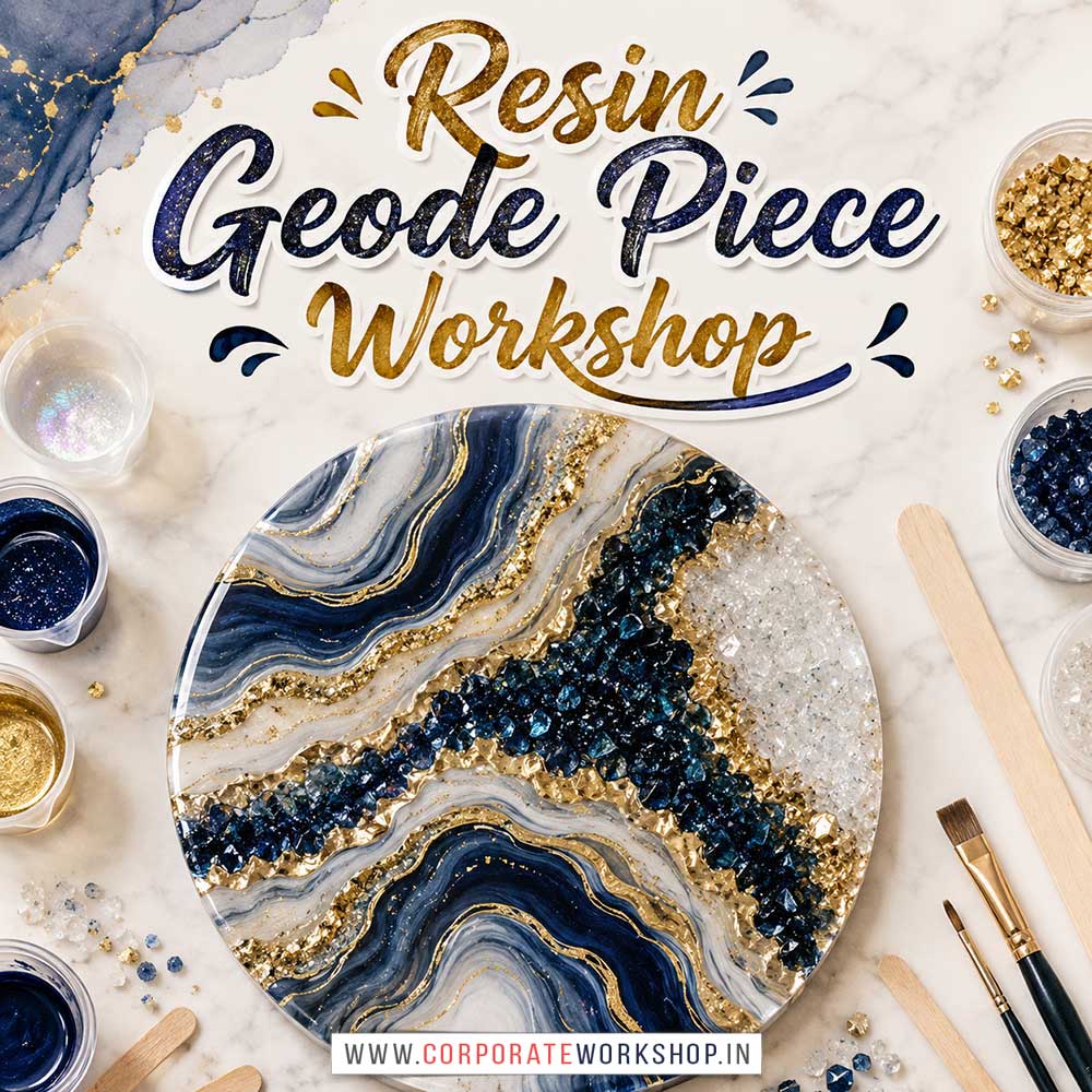 Resin Geode Piece Workshop Resin Geode Piece Workshop for Young and Adults in Delhi, Online Resin Geode Piece Workshp for Young and Adults, Best Art & Craft Workshop for Adults near Me