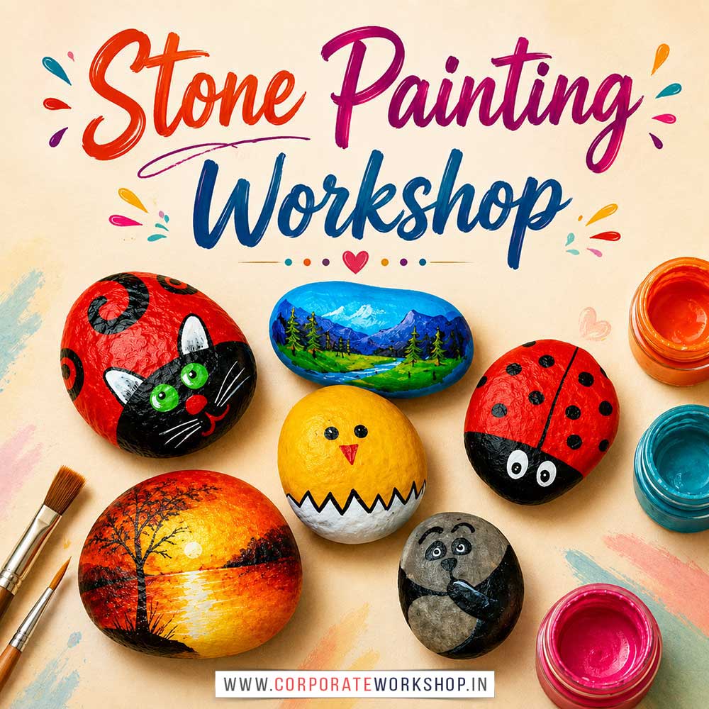 Stone Painting Workshop Stone Painting Workshop for Young and Adults in Delhi, Online Stone Painting Workshp for Young and Adults, Best Art & Craft Workshop for Adults near Me