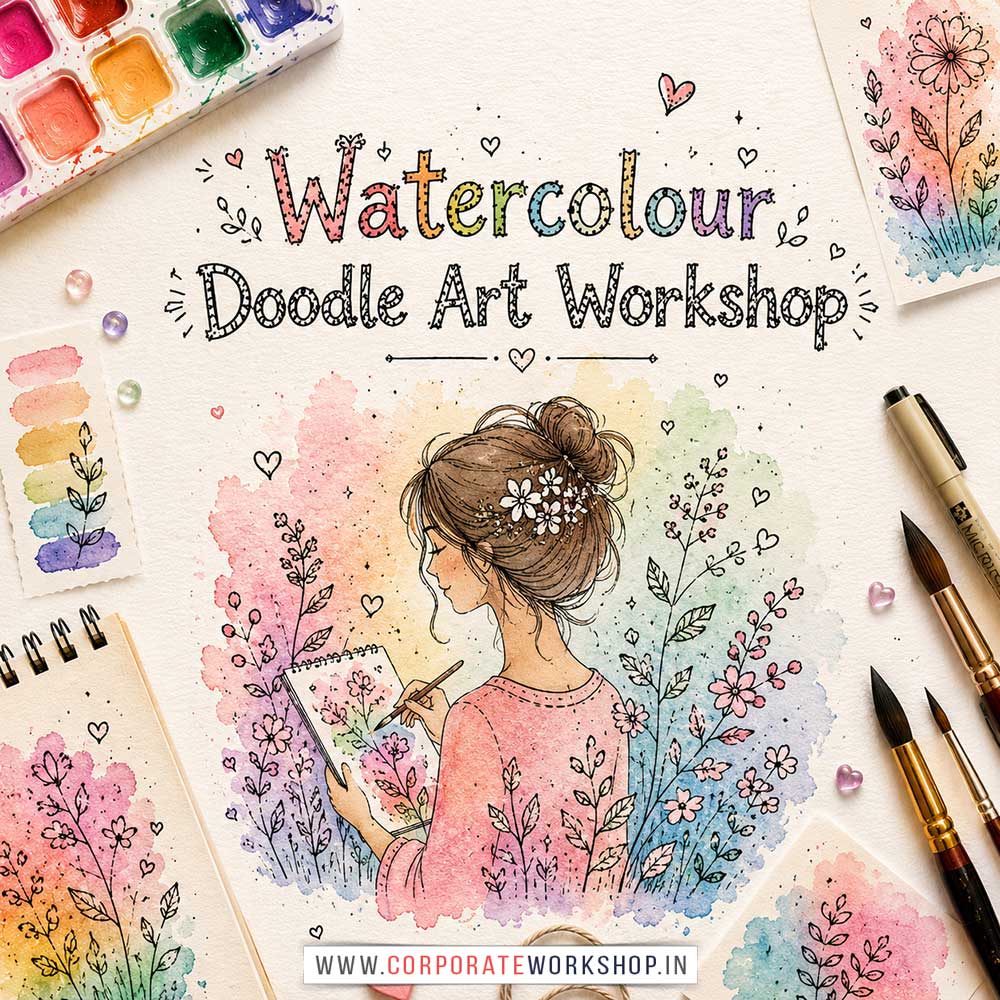 Watercolour Doodle Art Workshop Watercolour Doodle Art Workshop for Young and Adults in Delhi, Online Watercolour Doodle Art Workshp for Young and Adults, Best Art & Craft Workshop for Adults near Me