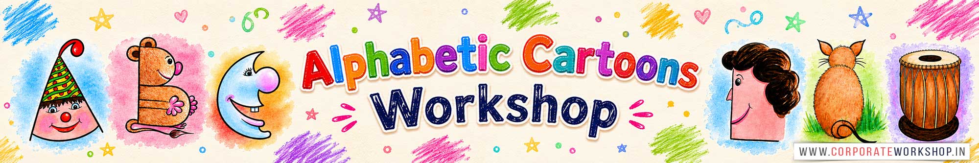 Alphabetic Cartoons Workshop for Kids in Corporate Events,Alphabetic Cartoons Activity for Kids in Corporate Events, Art & Craft Activity for Kids in Corporate Events, Corporate Family Day Kids Activity, Alphabetic Cartoons Fair Activity for Kids, Children Stall Activity, Alphabetic Cartoons Fun Activity for Kids in Corporate Events, Himanshu Art Institute