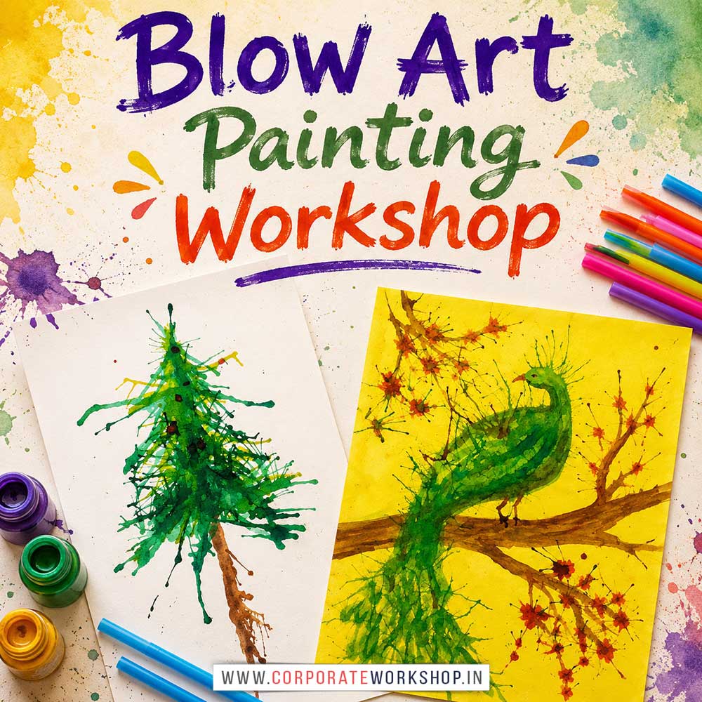 Blow Art Painting Workshop for Kids in Corporate Events,Blow Art Painting Activity for Kids in Corporate Events, Art & Craft Activity for Kids in Corporate Events, Corporate Family Day Kids Activity, Children Stall Activity, Blow Art Painting Fun Activity for Kids in Corporate Events, Himanshu Art Institute