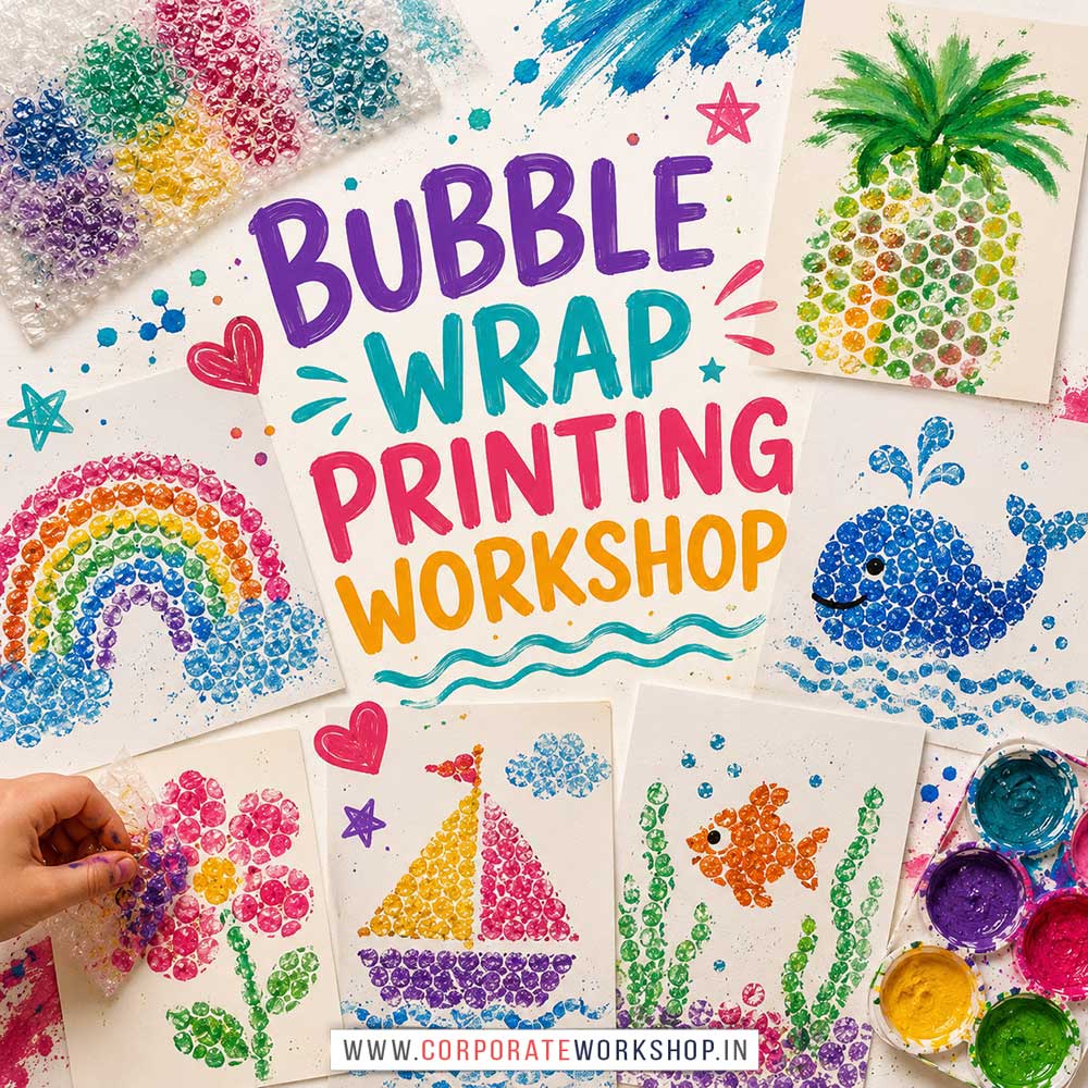 Bubble Wrap Printing  Workshop for Kids in Corporate Events,Bubble Wrap Printing  Activity for Kids in Corporate Events, Art & Craft Activity for Kids in Corporate Events, Corporate Family Day Kids Activity, Children Stall Activity, Bubble Wrap Printing  Fun Activity for Kids in Corporate Events, Himanshu Art Institute