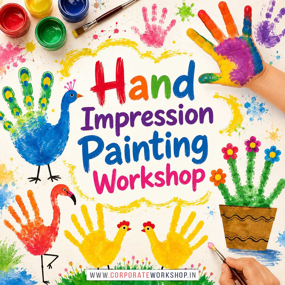 Hand Impression Painting Workshop for Kids in Corporate Events,Hand Impression Painting Activity for Kids in Corporate Events, Art & Craft Activity for Kids in Corporate Events, Corporate Family Day Kids Activity, Children Stall Activity, Hand Impression Painting Fun Activity for Kids in Corporate Events, Himanshu Art Institute