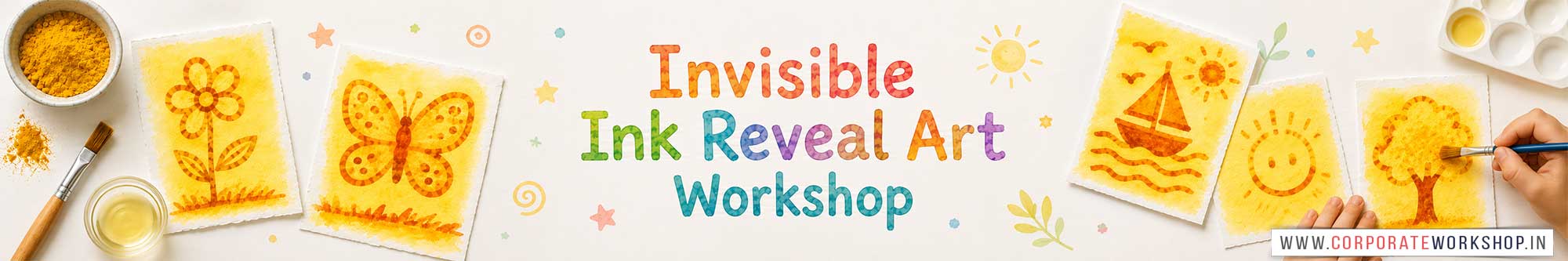 Invisible Ink Reveal Art Workshop for Kids in Corporate Events,Invisible Ink Reveal Art Activity for Kids in Corporate Events, Art & Craft Activity for Kids in Corporate Events, Corporate Family Day Kids Activity, Invisible Ink Reveal Art Fair Activity for Kids, Children Stall Activity, Invisible Ink Reveal Art Fun Activity for Kids in Corporate Events, Himanshu Art Institute