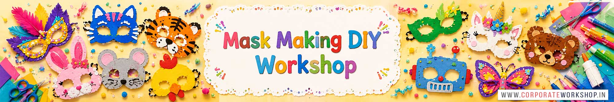 Mask Making DIY Workshop for Kids in Corporate Events,Mask Making DIY Activity for Kids in Corporate Events, Art & Craft Activity for Kids in Corporate Events, Corporate Family Day Kids Activity, Mask Making DIY Fair Activity for Kids, Children Stall Activity, Mask Making DIY Fun Activity for Kids in Corporate Events, Himanshu Art Institute