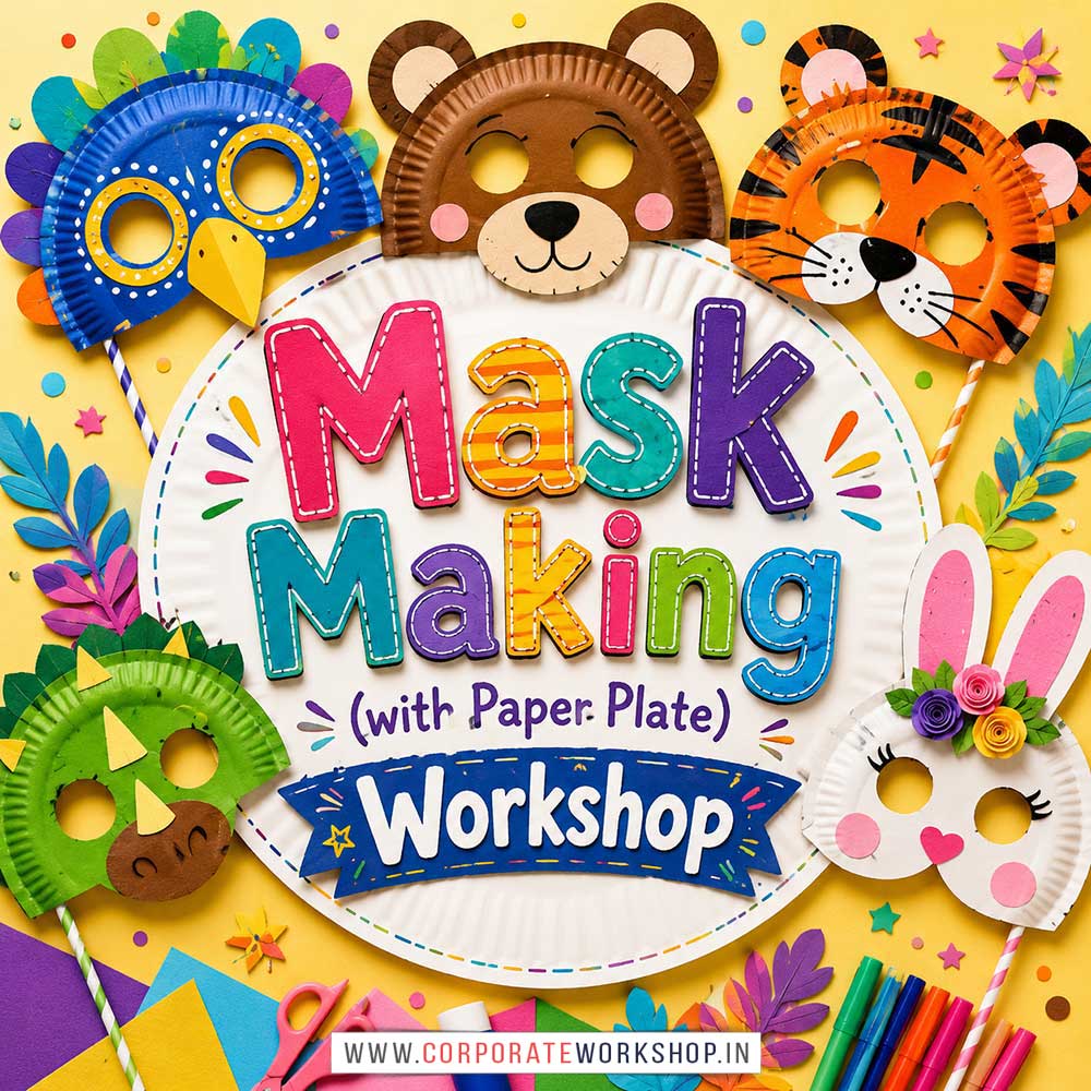 Mask Making Paper Plate Workshop for Kids in Corporate Events Mask Making Paper Plate Workshop for Kids in Corporate Events,Mask Making Paper Plate Activity for Kids in Corporate Events, Art & Craft Activity for Kids in Corporate Events, Corporate Family Day Kids Activity, Children Stall Activity, Mask Making Paper Plate Fun Activity for Kids in Corporate Events, Himanshu Art Institute