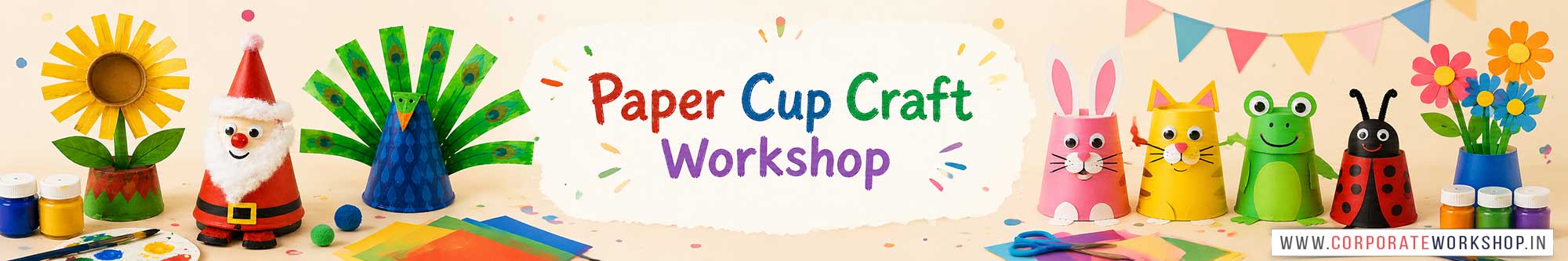 Paper Cup Craft Workshop for Kids in Corporate Events,Paper Cup Craft Activity for Kids in Corporate Events, Art & Craft Activity for Kids in Corporate Events, Corporate Family Day Kids Activity, Paper Cup Craft Fair Activity for Kids, Children Stall Activity, Paper Cup Craft Fun Activity for Kids in Corporate Events, Himanshu Art Institute