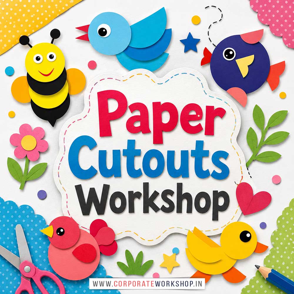 Paper Cutout Craft Workshop for Kids in Corporate Events,Paper Cutout Craft Activity for Kids in Corporate Events, Art & Craft Activity for Kids in Corporate Events, Corporate Family Day Kids Activity, Children Stall Activity, Paper Cutout Craft Fun Activity for Kids in Corporate Events, Himanshu Art Institute