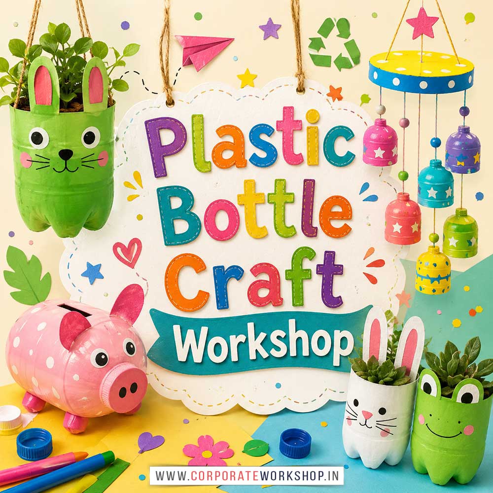 Plastic Bottle Craft Workshop for Kids in Corporate Events,Plastic Bottle Craft Activity for Kids in Corporate Events, Art & Craft Activity for Kids in Corporate Events, Corporate Family Day Kids Activity, Children Stall Activity, Plastic Bottle Craft Fun Activity for Kids in Corporate Events, Himanshu Art Institute