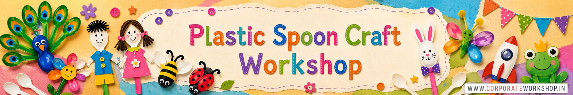 Plastic Spoon Craft Workshop for Kids in Corporate Events,Plastic Spoon Craft Activity for Kids in Corporate Events, Art & Craft Activity for Kids in Corporate Events, Corporate Family Day Kids Activity, Plastic Spoon Craft Fair Activity for Kids, Children Stall Activity, Plastic Spoon Craft Fun Activity for Kids in Corporate Events, Himanshu Art Institute