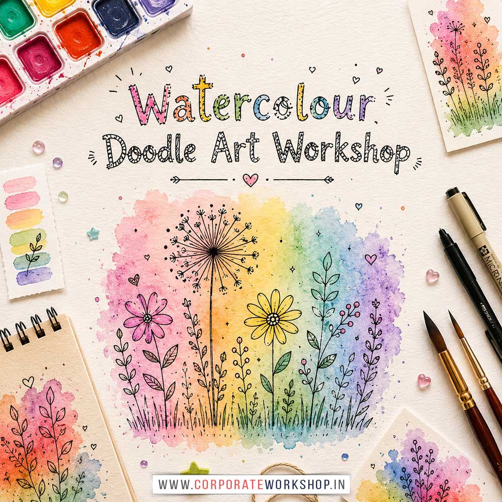 Watercolour Doodle Art Workshop for Kids in Corporate Events,Watercolour Doodle Art Activity for Kids in Corporate Events, Art & Craft Activity for Kids in Corporate Events, Corporate Family Day Kids Activity, Children Stall Activity, Watercolour Doodle Art Fun Activity for Kids in Corporate Events, Himanshu Art Institute