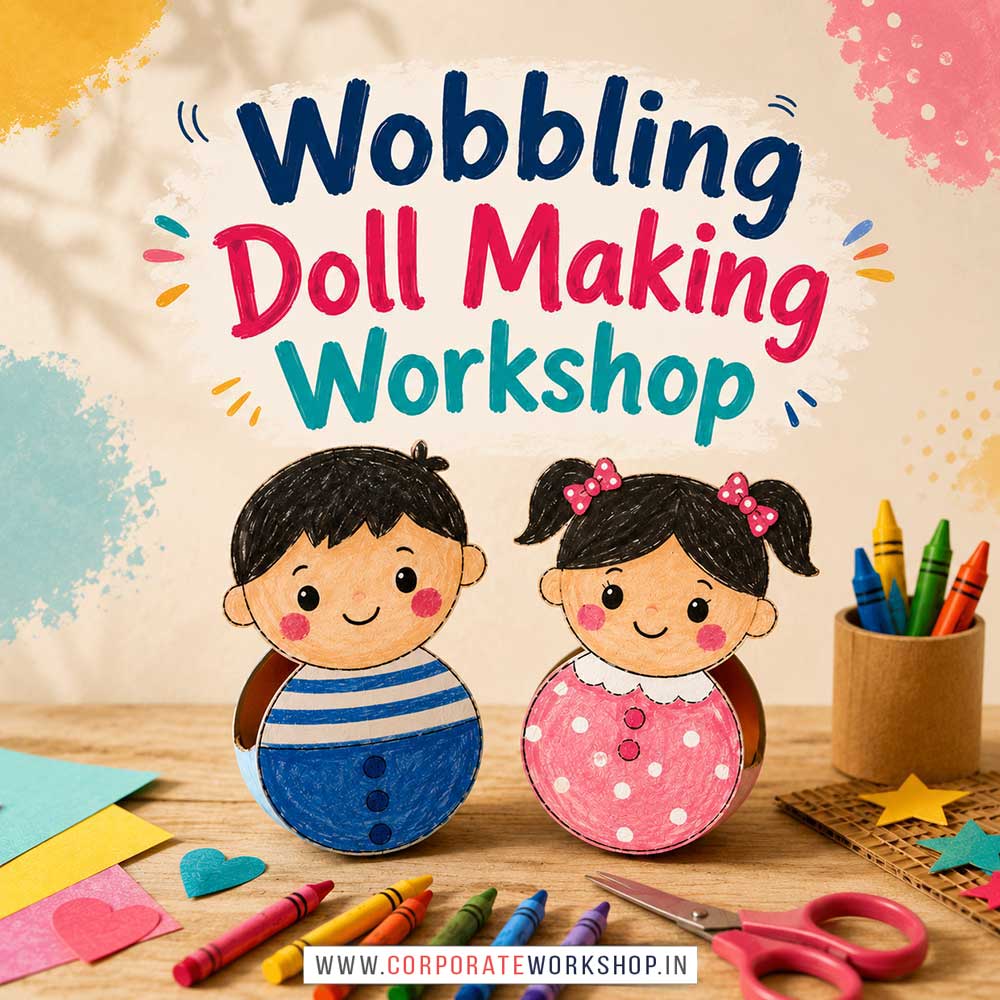 Wobbling Doll Making Workshop for Kids in Corporate Events,Wobbling Doll Making Activity for Kids in Corporate Events, Art & Craft Activity for Kids in Corporate Events, Corporate Family Day Kids Activity, Children Stall Activity, Wobbling Doll Making Fun Activity for Kids in Corporate Events, Himanshu Art Institute