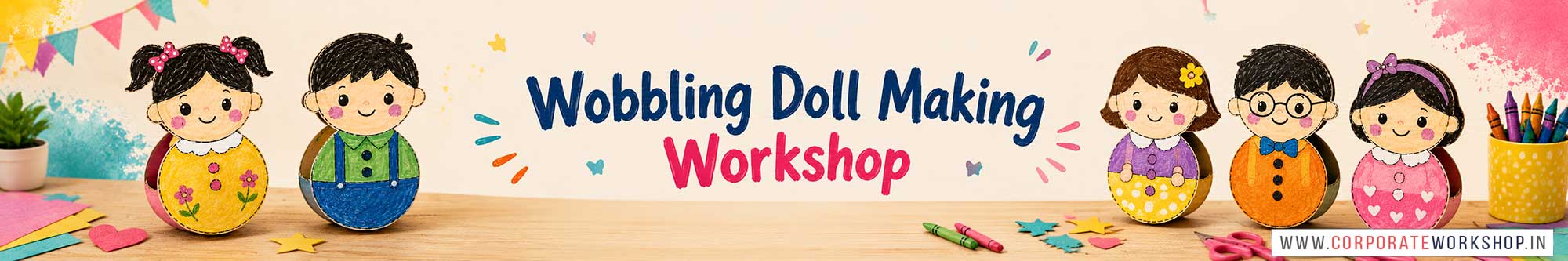 Wobbling Doll Making Workshop for Kids in Corporate Events,Wobbling Doll Making Activity for Kids in Corporate Events, Art & Craft Activity for Kids in Corporate Events, Corporate Family Day Kids Activity, Wobbling Doll Making Fair Activity for Kids, Children Stall Activity, Wobbling Doll Making Fun Activity for Kids in Corporate Events, Himanshu Art Institute