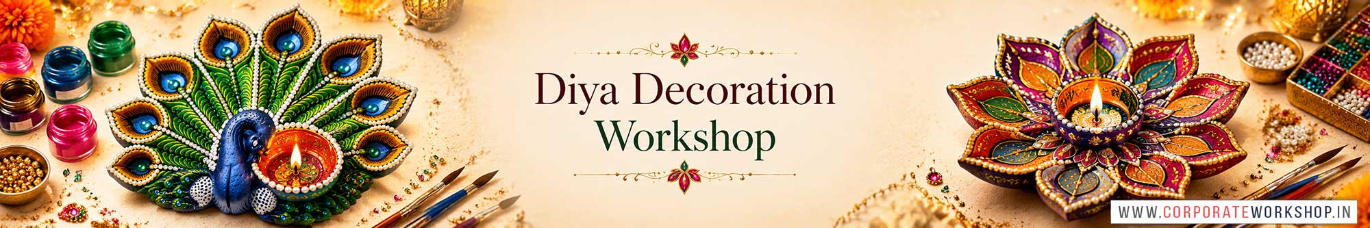 Diya Decoration Workshop for Corporate Companies, Diya Decoration Workshop for Corporate Employees, Diya Decoration Workshop for Corporate Clients, Diya Decoration Workshop for Office Events, Art & Craft Activity for Corporate Companies, Himanshu Art Institute