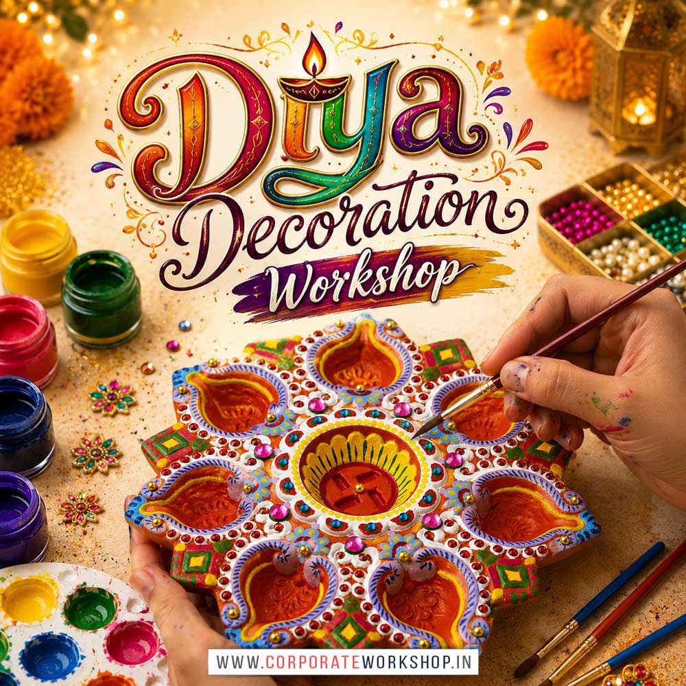 Diya Decoration Workshop for Corporate Companies, Diya Decoration Workshop for Corporate Employees, Diya Decoration Workshop for Corporate Clients, Diya Decoration Workshop for Office Events, Art & Craft Activity for Corporate Companies, Himanshu Art Institute