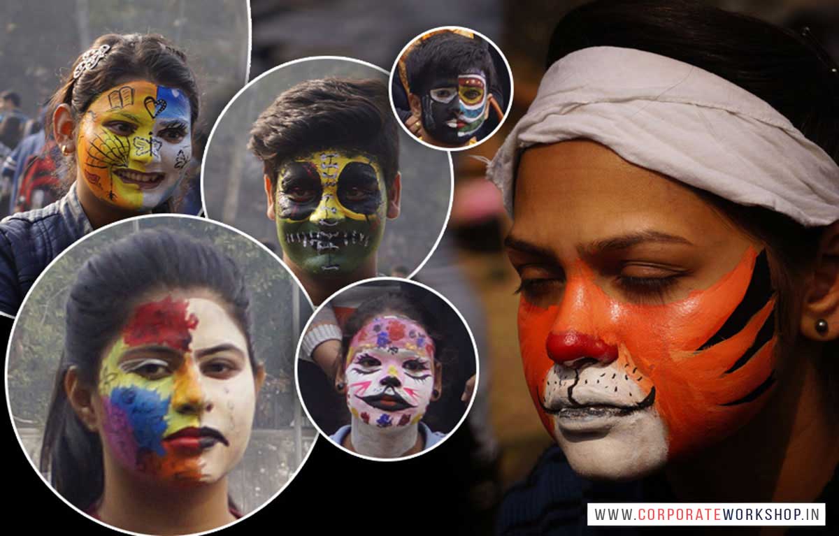 Face Painting Workshop for Corporate Employees in Delhi, Gurgaon, Gurugram, Noida, Chandigarh, Mumbai, India