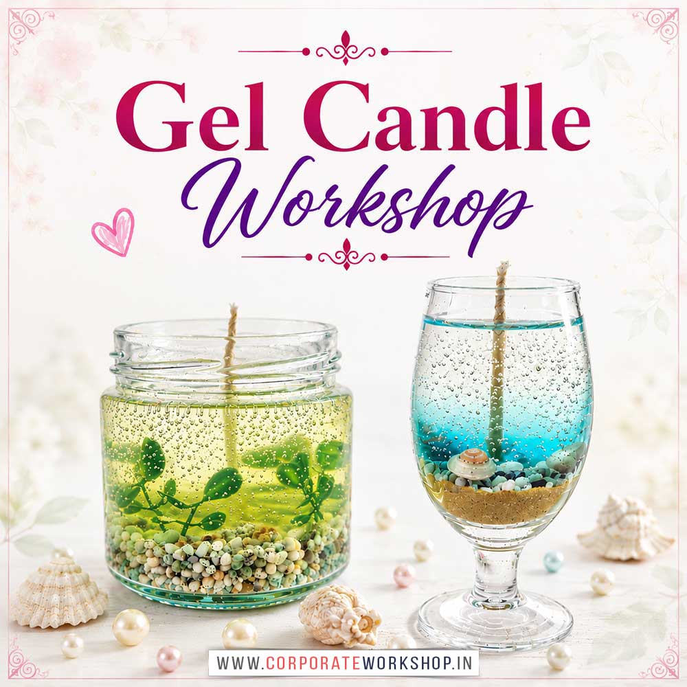 Gel Candle Workshop for Corporate Companies, Gel Candle Workshop for Corporate Employees, Gel Candle Workshop for Corporate Clients, Gel Candle Workshop for Office Events, Art & Craft Activity for Corporate Companies, Himanshu Art Institute