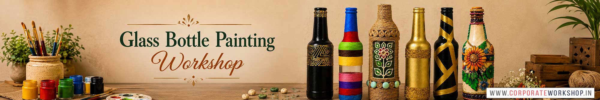 Glass Bottle Painting Workshop for Corporate Companies, Glass Bottle Painting Workshop for Corporate Employees, Glass Bottle Painting Workshop for Corporate Clients, Glass Bottle Painting Workshop for Office Events, Art & Craft Activity for Corporate Companies, Himanshu Art Institute