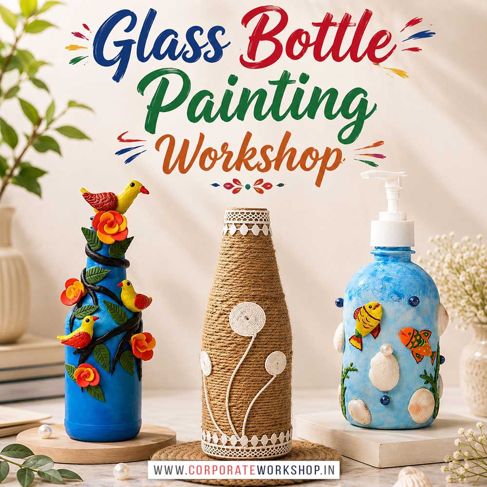 Glass Bottle Painting Workshop for Corporate Companies Glass Bottle Painting Workshop for Corporate Companies, Glass Bottle Painting Workshop for Corporate Employees, Glass Bottle Painting Workshop for Corporate Clients, Glass Bottle Painting Workshop for Office Events, Art & Craft Activity for Corporate Companies, Himanshu Art Institute