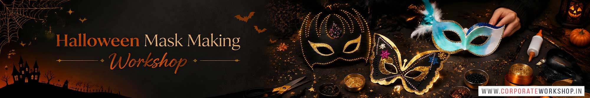 Halloween Mask Making Workshop for Corporate Companies, Halloween Mask Making Workshop for Corporate Employees, Halloween Mask Making Workshop for Corporate Clients, Halloween Mask Making Workshop for Office Events, Art & Craft Activity for Corporate Companies, Himanshu Art Institute