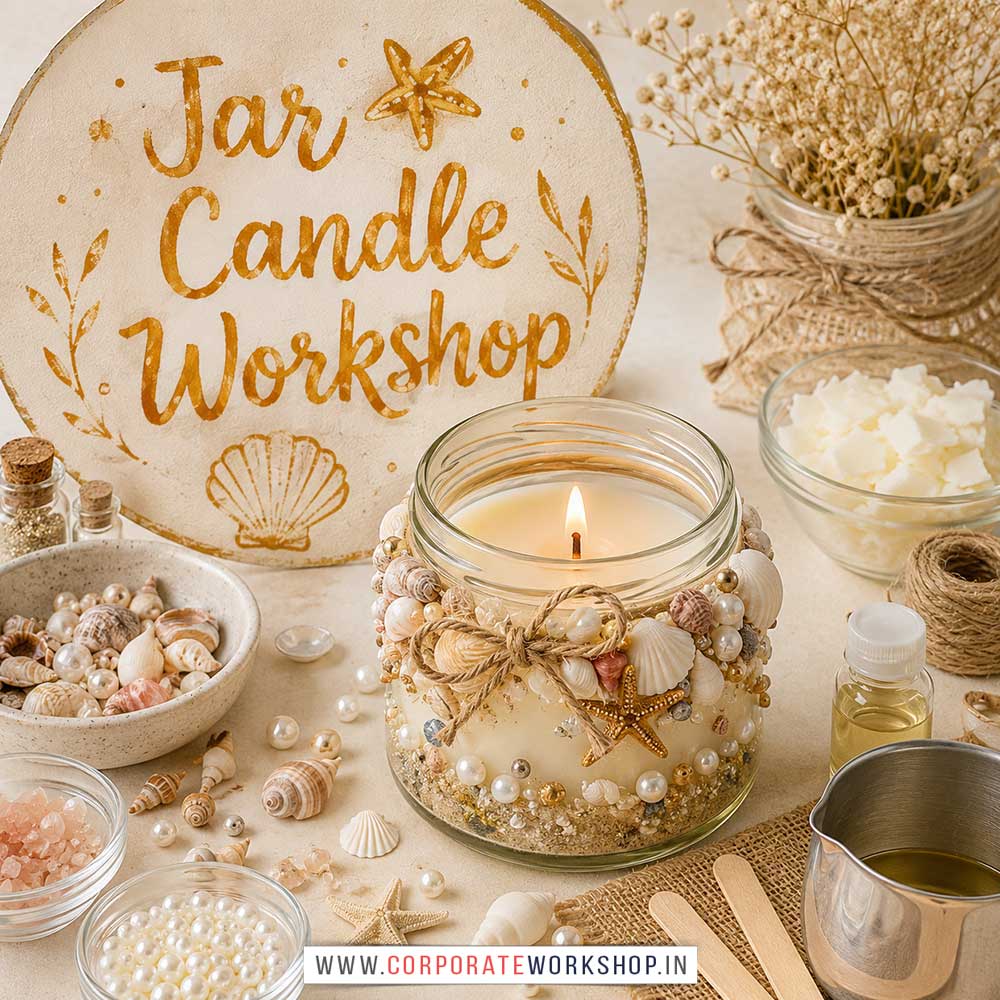 Jar Candle Workshop for Corporate Companies, Jar Candle Workshop for Corporate Employees, Jar Candle Workshop for Corporate Clients, Jar Candle Workshop for Office Events, Art & Craft Activity for Corporate Companies, Himanshu Art Institute