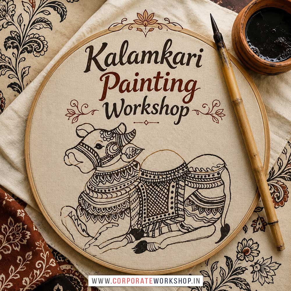 Kalamkari Painting Workshop for Corporate Companies, Kalamkari Painting Workshop for Corporate Employees, Kalamkari Painting Workshop for Corporate Clients, Kalamkari Painting Workshop for Office Events, Art & Craft Activity for Corporate Companies, Himanshu Art Institute