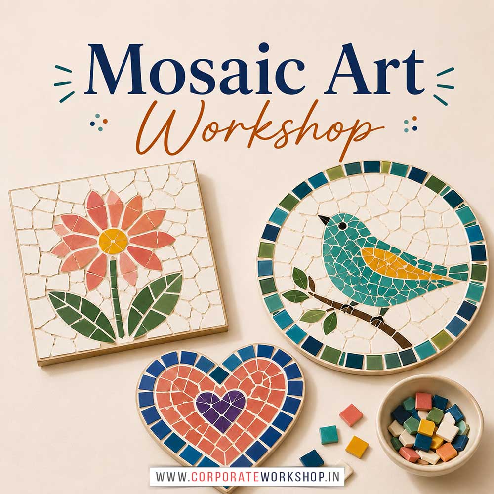 Mosaic Art Workshop for Corporate Companies, Mosaic Art Workshop for Corporate Employees, Mosaic Art Workshop for Corporate Clients, Mosaic Art Workshop for Office Events, Art & Craft Activity for Corporate Companies, Himanshu Art Institute