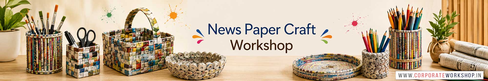 News Paper Craft Workshop for Corporate Companies, News Paper Craft Workshop for Corporate Employees, News Paper Craft Workshop for Corporate Clients, News Paper Craft Workshop for Office Events, Art & Craft Activity for Corporate Companies, Himanshu Art Institute