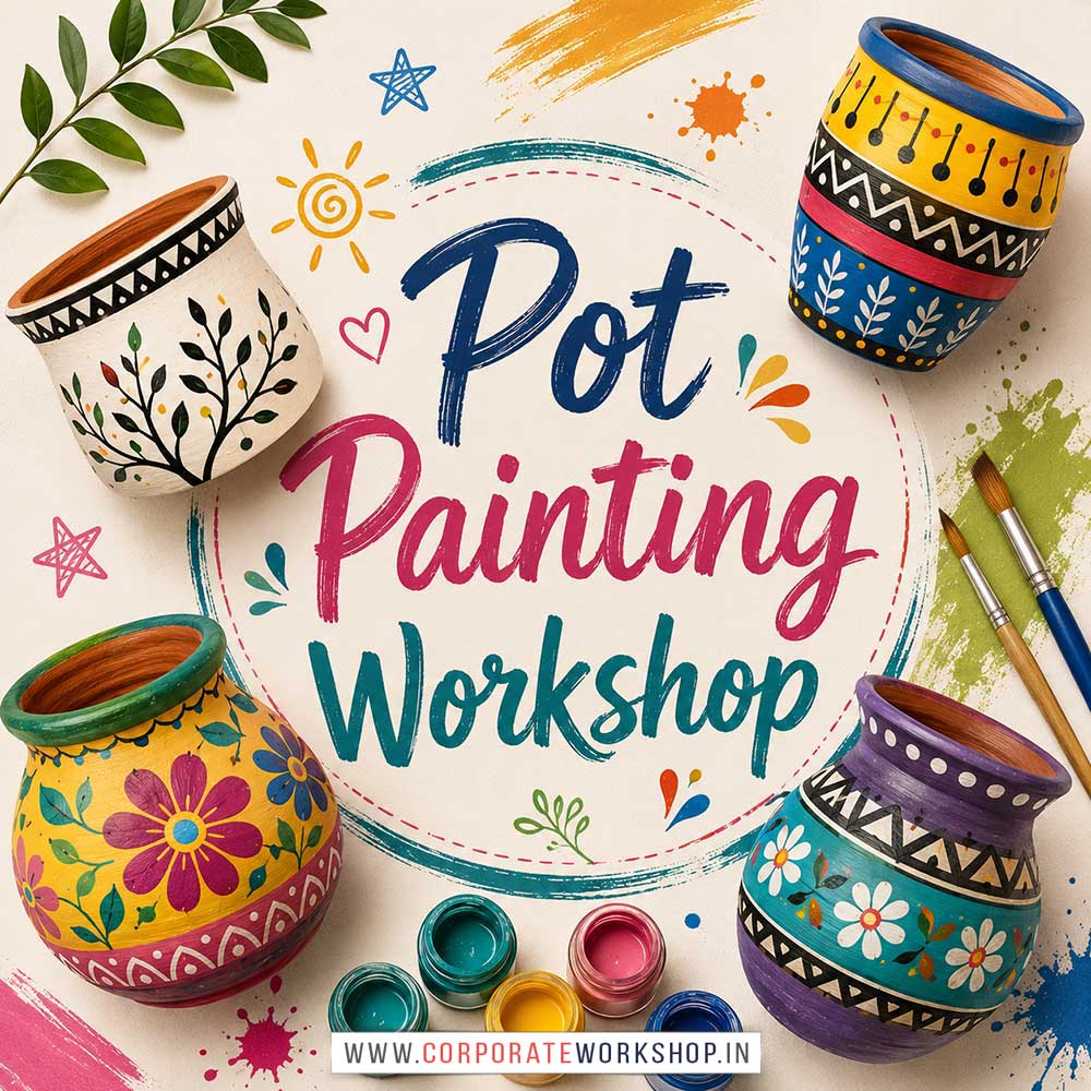Pot Painting Workshop for Corporate Companies, Pot Painting Workshop for Corporate Employees, Pot Painting Workshop for Corporate Clients, Pot Painting Workshop for Office Events, Art & Craft Activity for Corporate Companies, Himanshu Art Institute