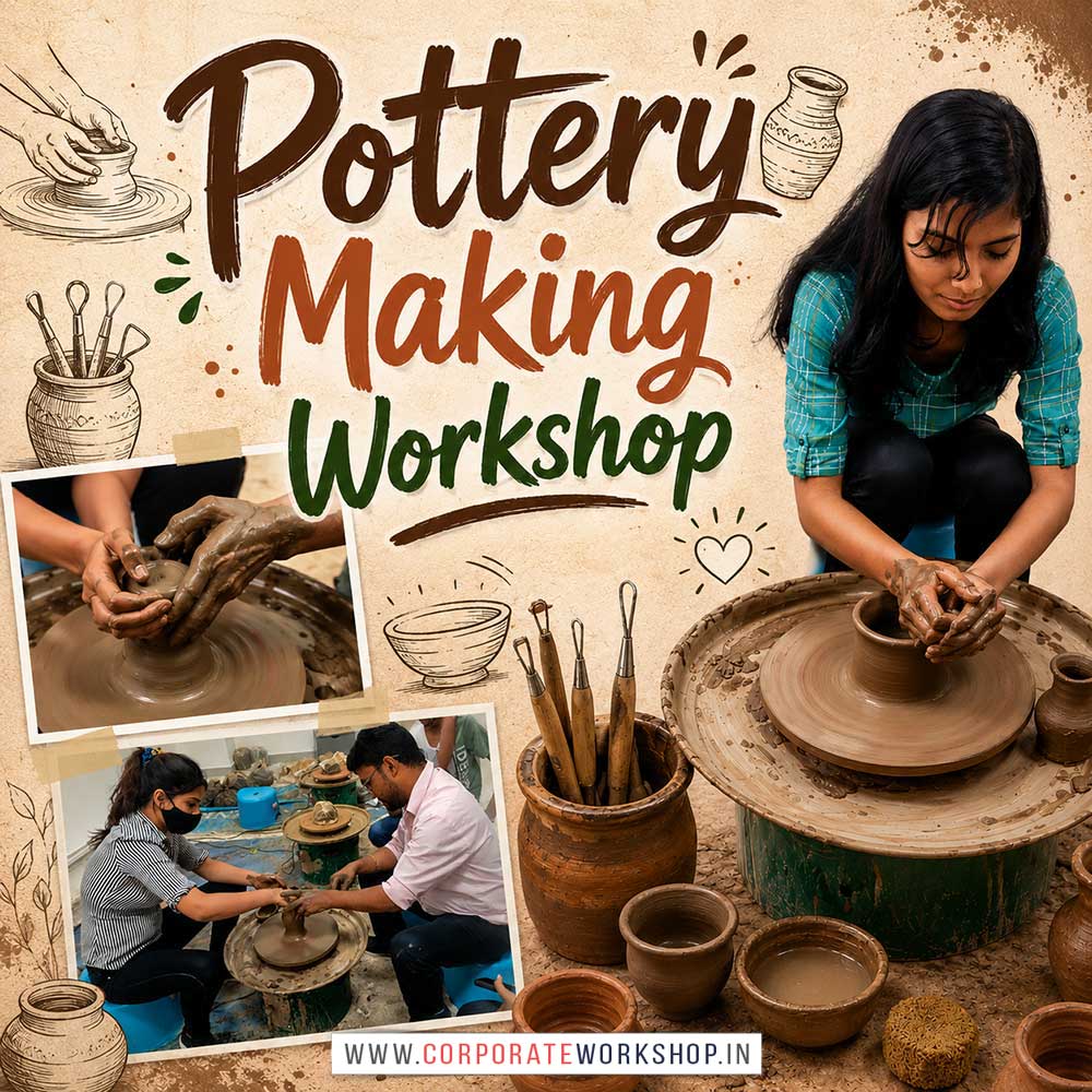 Pottery Making Workshop for Corporate Companies, Pottery Making Workshop for Corporate Employees, Pottery Making Workshop for Corporate Clients, Pottery Making Workshop for Office Events, Art & Craft Activity for Corporate Companies, Himanshu Art Institute