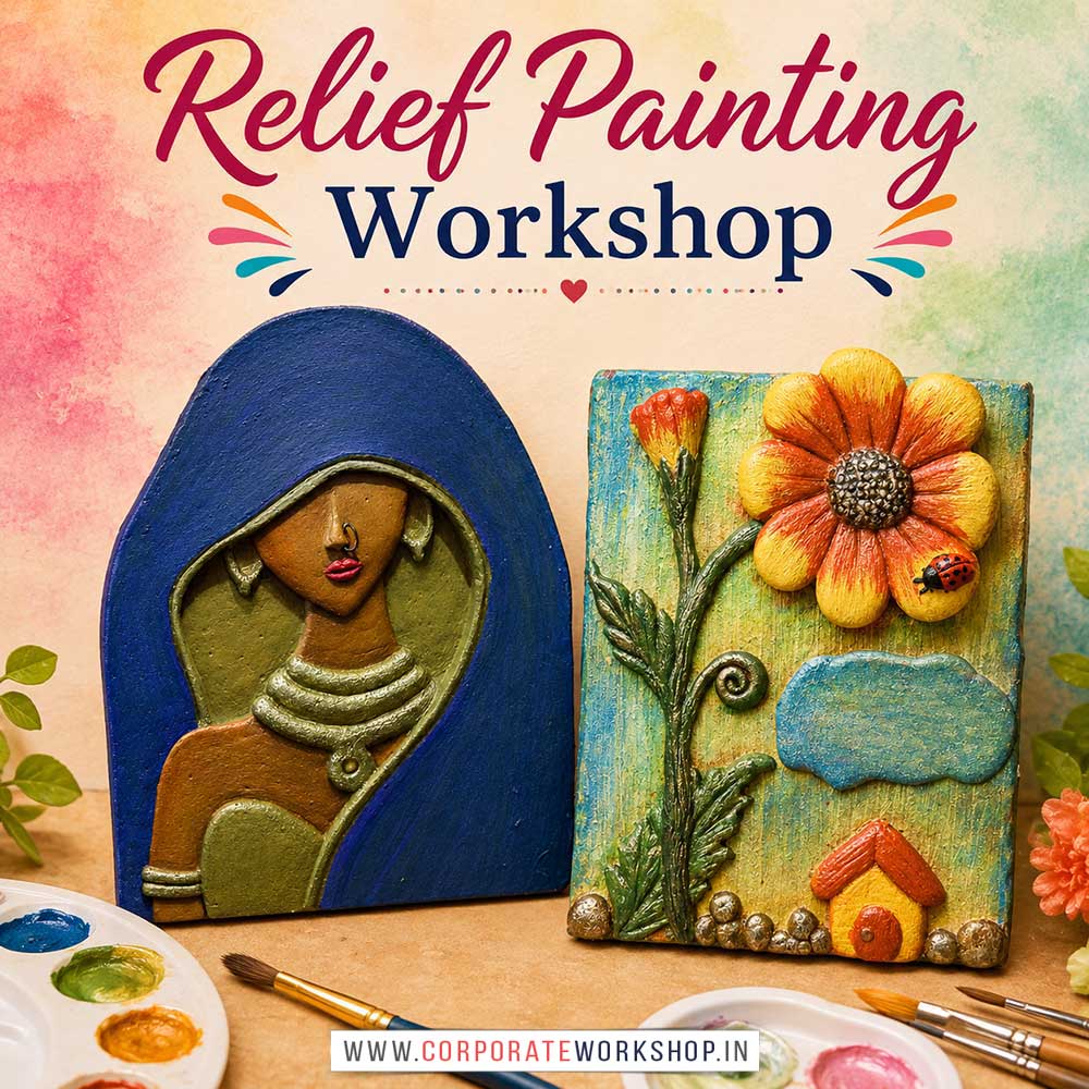 Relief Painting Workshop for Corporate Companies Relief Painting Workshop for Corporate Companies, Relief Painting Workshop for Corporate Employees, Relief Painting Workshop for Corporate Clients, Relief Painting Workshop for Office Events, Art & Craft Activity for Corporate Companies, Himanshu Art Institute
