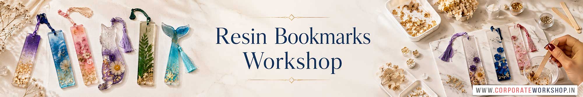 Resin Bookmarks Workshop for Corporate Companies, Resin Bookmarks Workshop for Corporate Employees, Resin Bookmarks Workshop for Corporate Clients, Resin Bookmarks Workshop for Office Events, Art & Craft Activity for Corporate Companies, Himanshu Art Institute