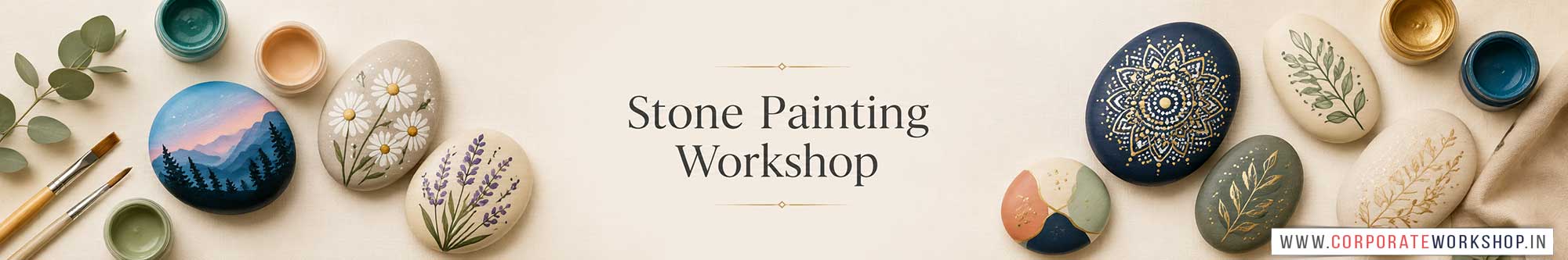 Stone Painting Workshop for Corporate Companies, Stone Painting Workshop for Corporate Employees, Stone Painting Workshop for Corporate Clients, Stone Painting Workshop for Office Events, Art & Craft Activity for Corporate Companies, Himanshu Art Institute