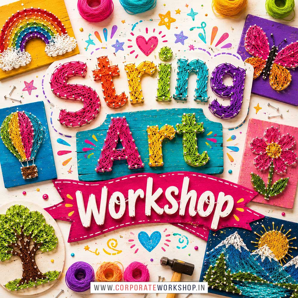 String Art Workshop for Corporate Companies, String Art Workshop for Corporate Employees, String Art Workshop for Corporate Clients, String Art Workshop for Office Events, Art & Craft Activity for Corporate Companies, Himanshu Art Institute