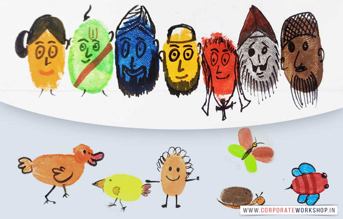 Thumb Painting Workshop for Corporate Employees and Children, Art & Craft Activities for Kids in Delhi, Gurgaon, Gurugram, Noida, Chandigarh, Mumbai, India