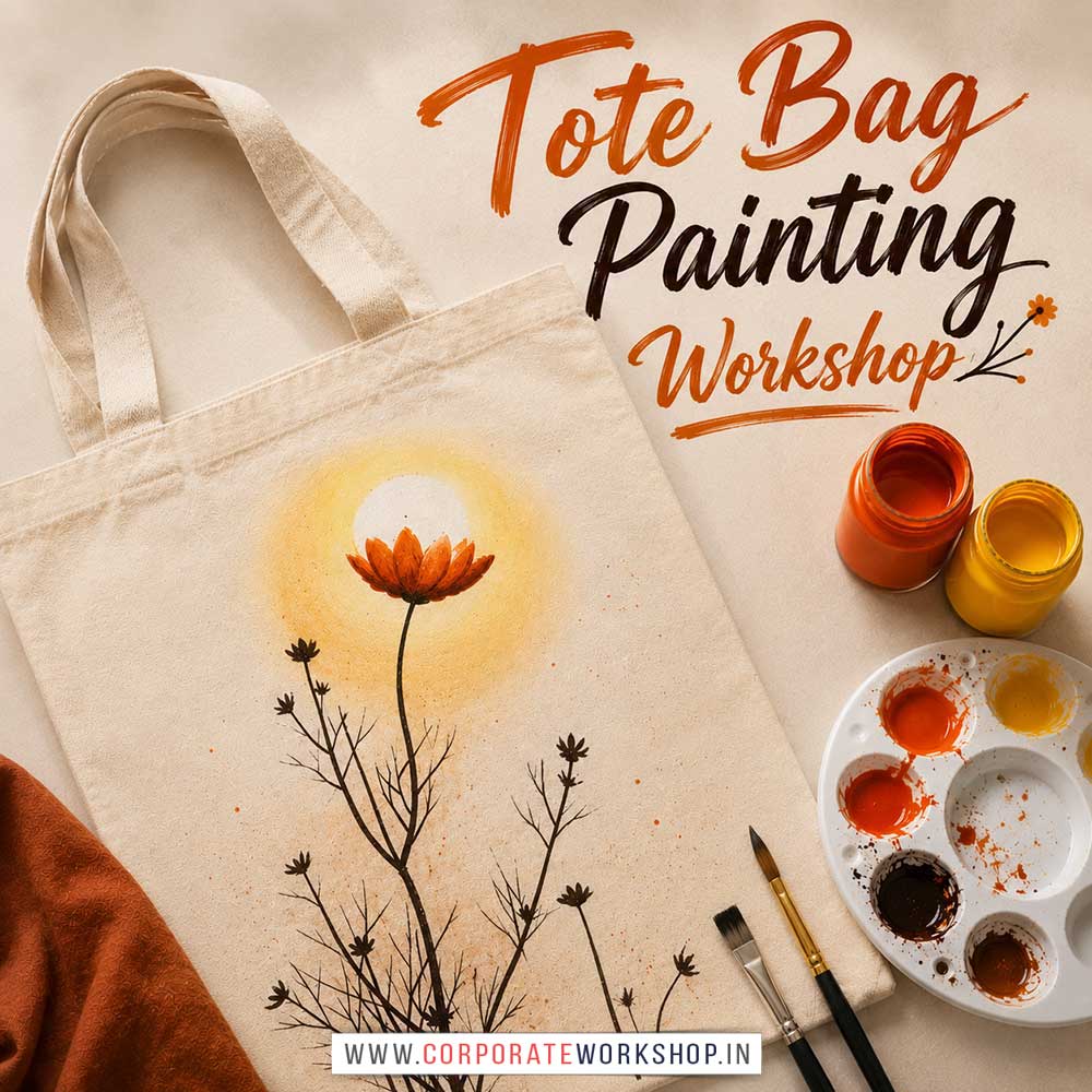 Tote Bag Painting Workshop for Corporate Companies, Tote Bag Painting Workshop for Corporate Employees, Tote Bag Painting Workshop for Corporate Clients, Tote Bag Painting Workshop for Office Events, Art & Craft Activity for Corporate Companies, Himanshu Art Institute