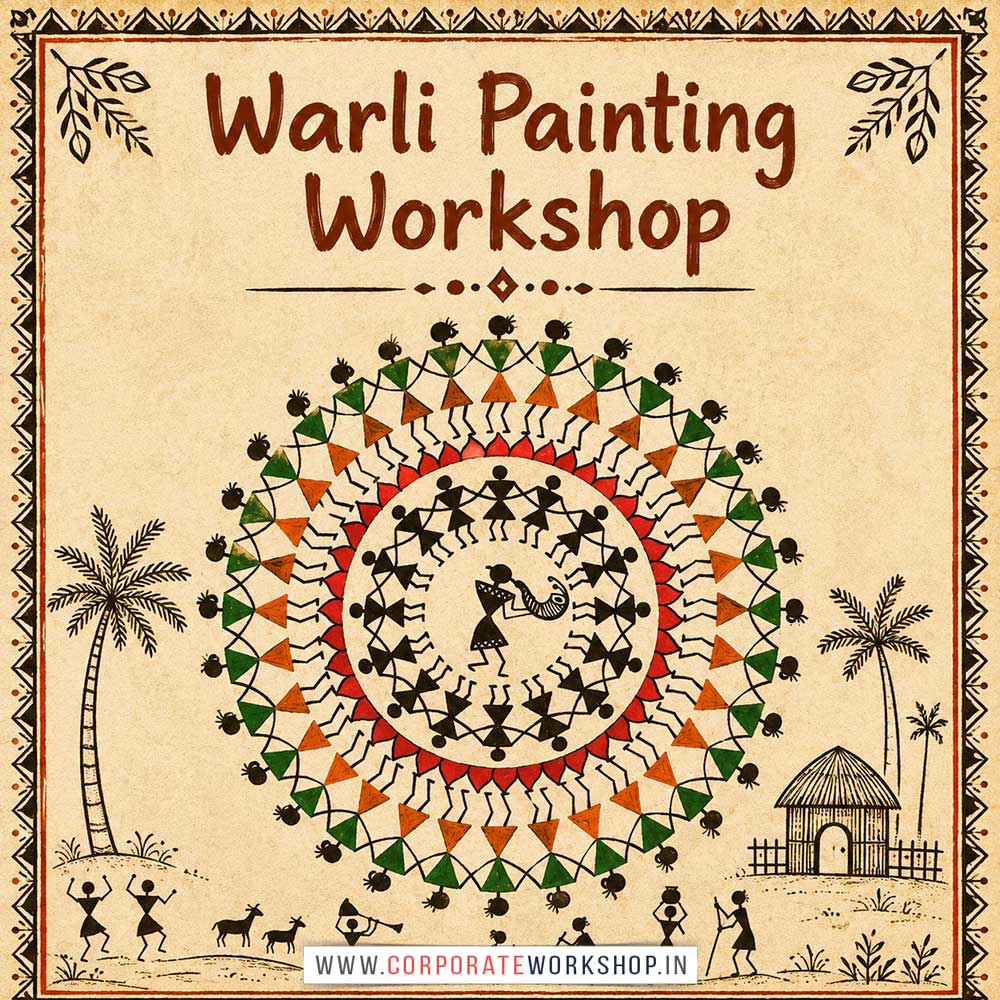 Warli Painting Workshop for Corporate Companies Warli Painting Workshop for Corporate Companies, Warli Painting Workshop for Corporate Employees, Warli Painting Workshop for Corporate Clients, Warli Painting Workshop for Office Events, Art & Craft Activity for Corporate Companies, Himanshu Art Institute