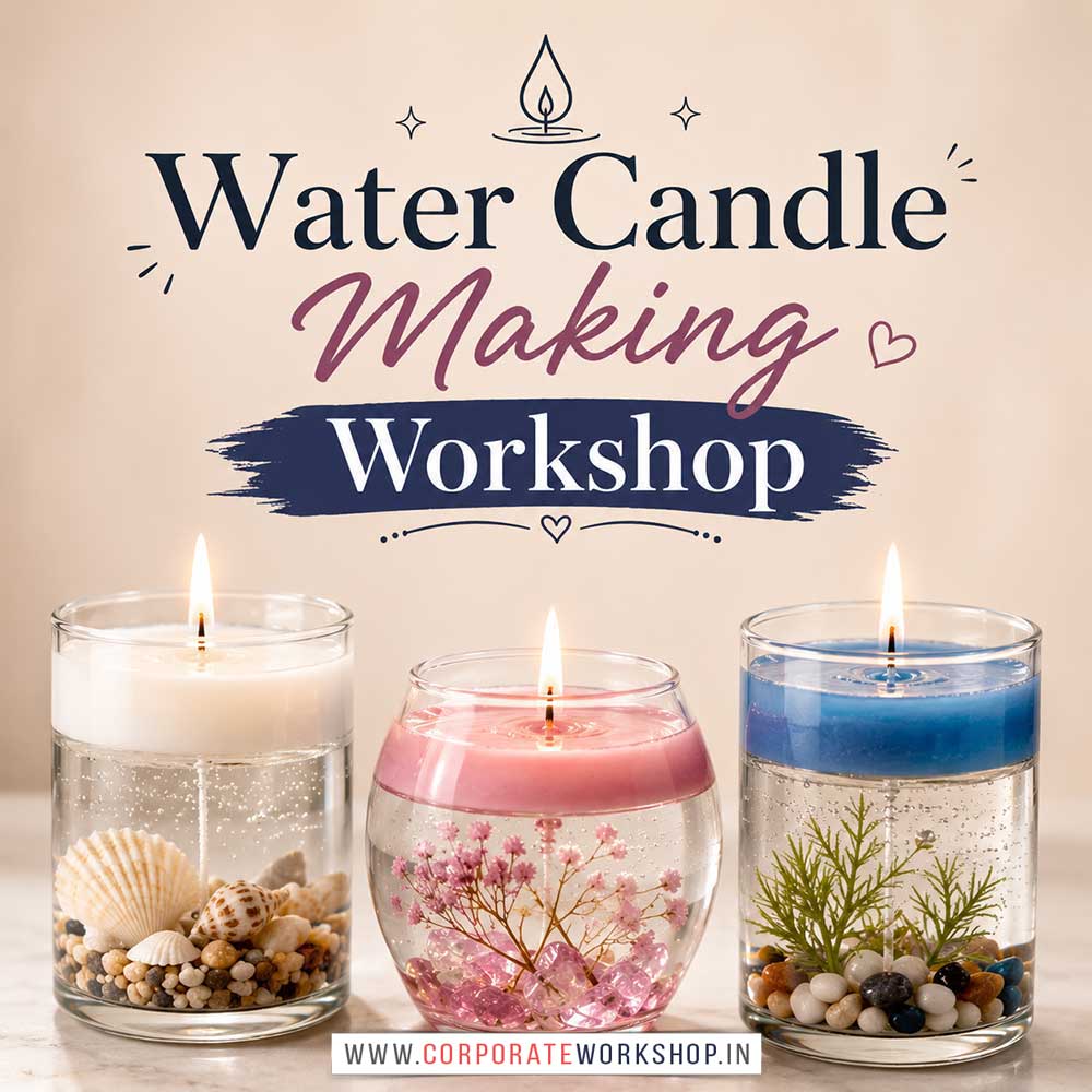 Water Candle Making Workshop for Corporate Companies, Water Candle Making Workshop for Corporate Employees, Water Candle Making Workshop for Corporate Clients, Water Candle Making Workshop for Office Events, Art & Craft Activity for Corporate Companies, Himanshu Art Institute