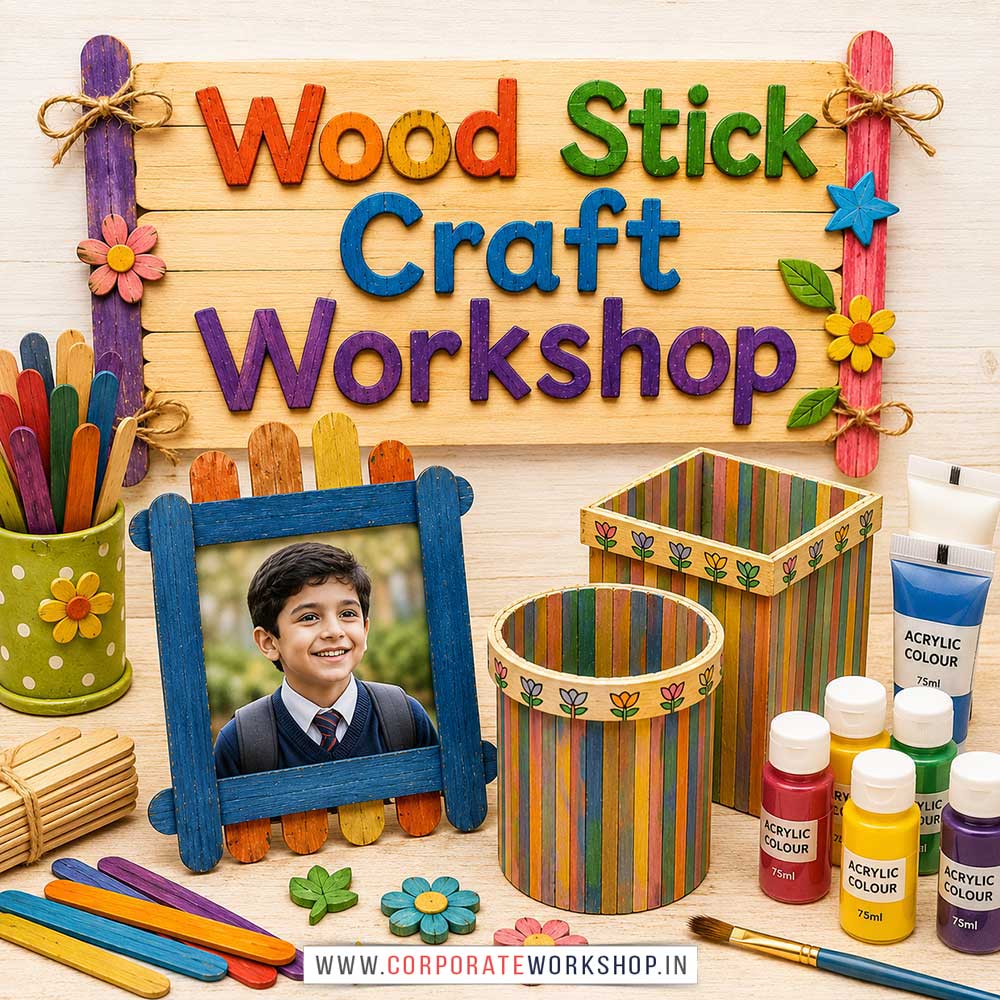 Wood Stick Craft Workshop for Corporate Companies Wood Stick Craft Workshop for Corporate Companies, Wood Stick Craft Workshop for Corporate Employees, Wood Stick Craft Workshop for Corporate Clients, Wood Stick Craft Workshop for Office Events, Art & Craft Activity for Corporate Companies, Himanshu Art Institute