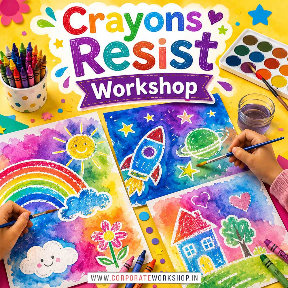 Crayons Resist Workshop for Kids and Children Crayons Resist Workshop for Kids and Children in Delhi, Online Crayons Resist Workshp for Kds, Best Art & Craft Workshop for Children near Me