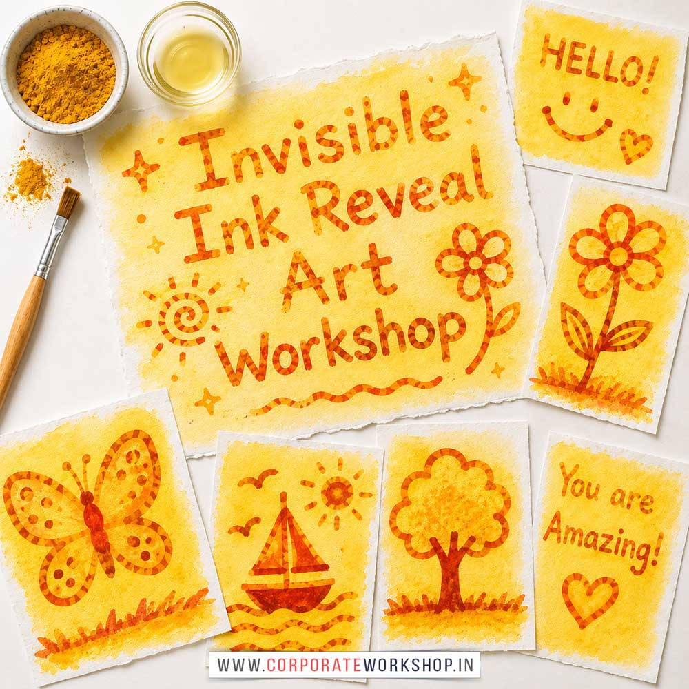 Invisible Ink Reveal Art Workshop for Kids and Children Invisible Ink Reveal Art Workshop for Kids and Children in Delhi, Online Invisible Ink Reveal Art Workshp for Kds, Best Art & Craft Workshop for Children near Me