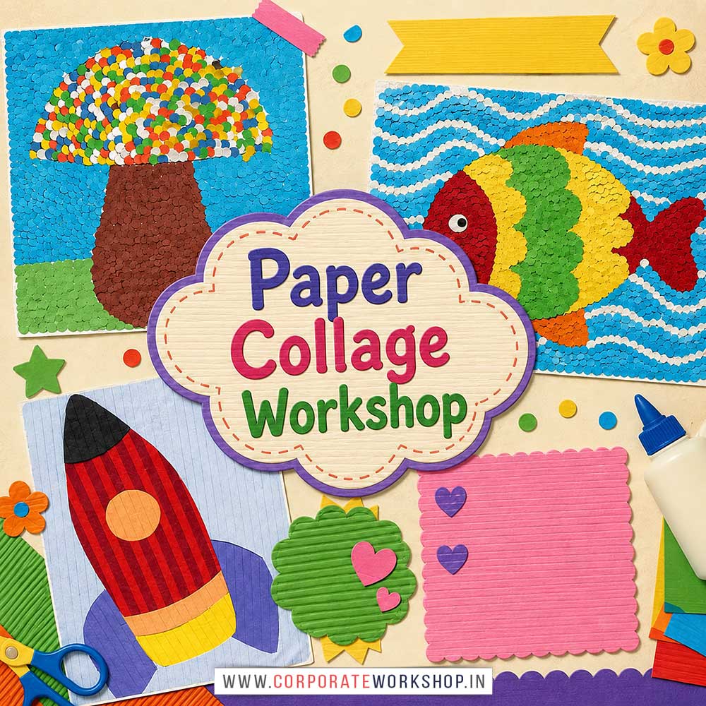 Paper Collage Workshop for Kids and Children Paper Collage Workshop for Kids and Children in Delhi, Online Paper Collage Workshp for Kds, Best Art & Craft Workshop for Children near Me