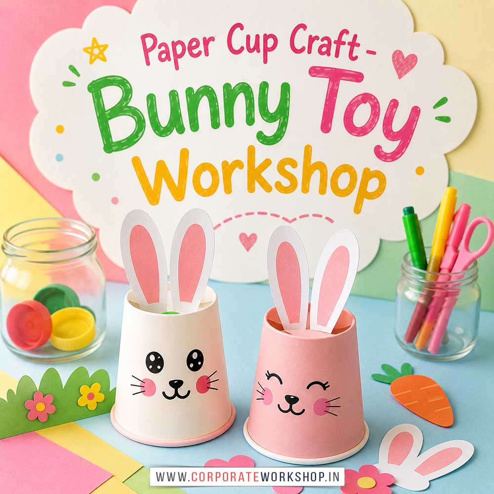 Paper Cup Bunny Toy Workshop for Kids and Children Paper Cup Bunny Toy Workshop for Kids and Children in Delhi, Online Paper Cup Bunny Toy Workshp for Kds, Best Art & Craft Workshop for Children near Me