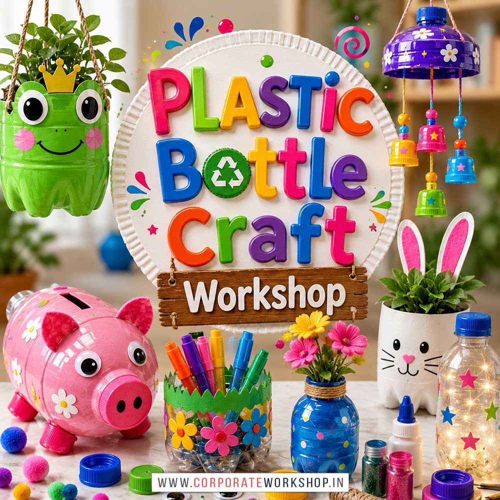 Plastic Bottle Craft Workshop for Kids and Children Plastic Bottle Craft Workshop for Kids and Children in Delhi, Online Plastic Bottle Craft Workshp for Kds, Best Art & Craft Workshop for Children near Me